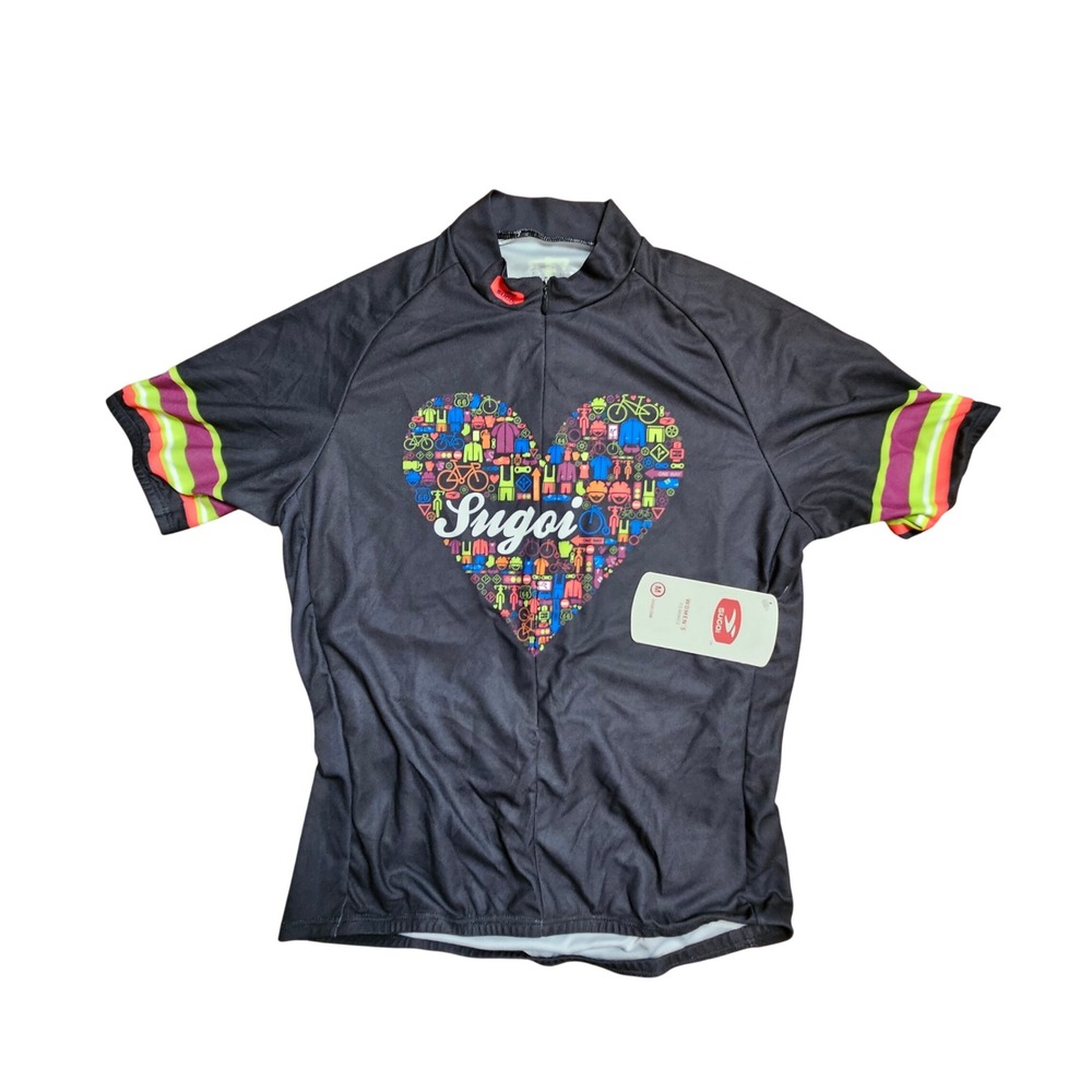Sugoi Heart Graphic Quarter Zip Cycling Jersey M Short Sleeve Bikercore NWT